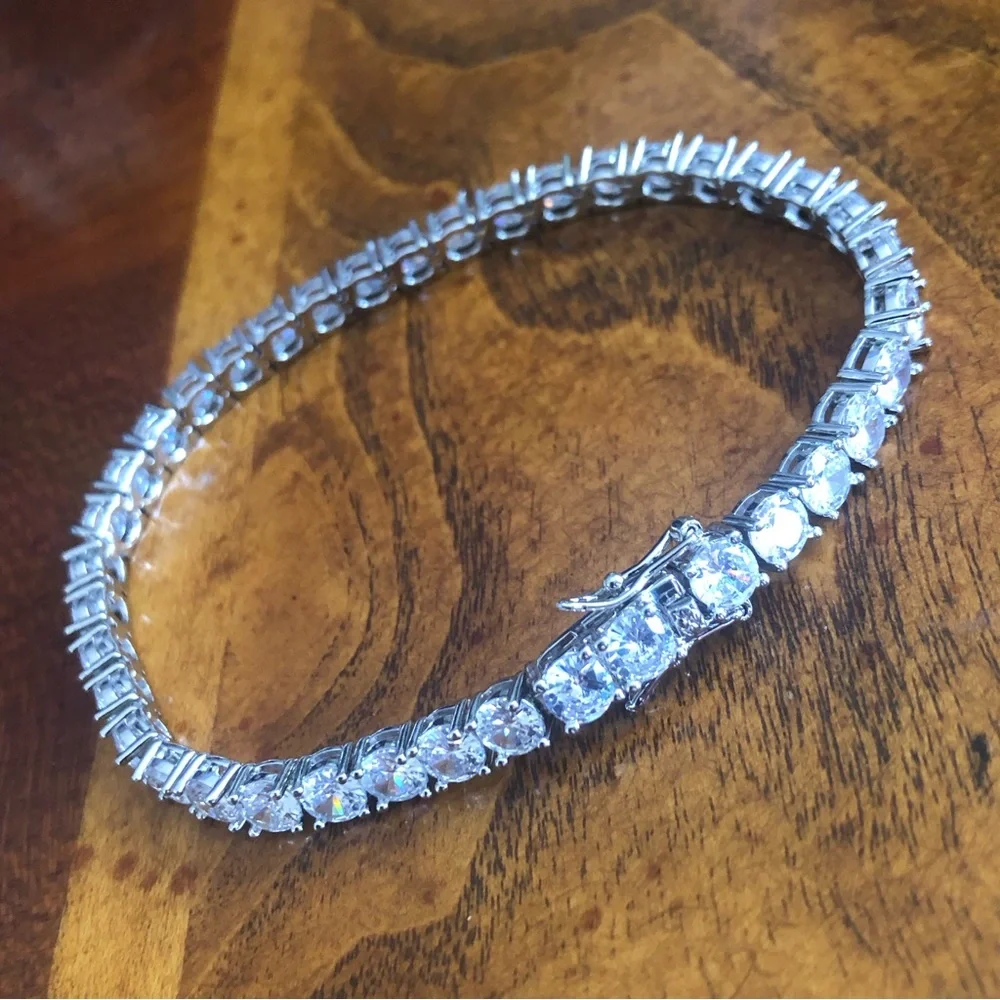 Men’s 5mm round cubic zirconia 14k silver plated setting bracelet 9”